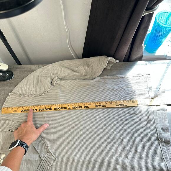 We the Free People Asher Thermal Oversized Long Sleeve Shirt Taupe Med - Picture 12 of 13